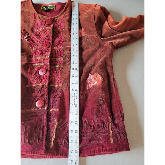 Mirasol Vintage Blazer Jacket M Velvet Ribbon Fringe Beads Sequins Art to Wear O - Picture 11 of 11